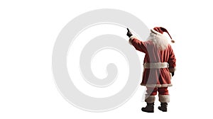 Santa Claus points white background, empty copy space, Christmas. Generative AI