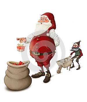 Santa Claus prepares gifts