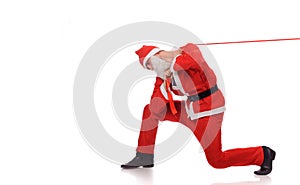 Santa Claus pull red ribbon