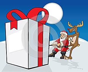 Santa Claus pulling gift