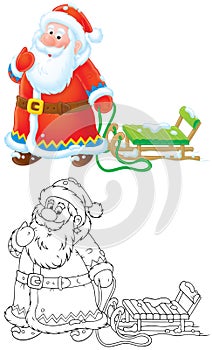 Santa Claus pulling a sleigh