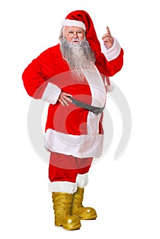 Santa Claus raises the index finger