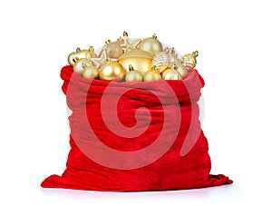 Santa Claus red bag with Christmas toys isolated on white background. File contains a path to isolation