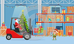 Santa Claus in Red Forklift