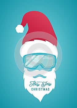 Santa Claus in a red hat and a snowboard mask.