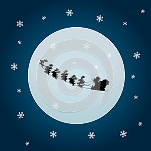 Santa claus and rein deers with moon photo