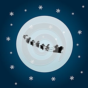 Santa claus and rein deers with moon