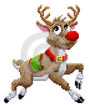 Santa Claus Reindeer 8 Bit Video Game Pixel Art