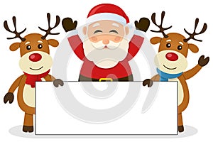 Santa Claus & Reindeer with Blank Banner