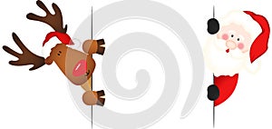 Santa Claus and reindeer with a blank white placard banner