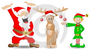 Santa claus, reindeer and christmas elf on white