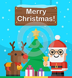 Santa Claus and reindeer Christmas illustration