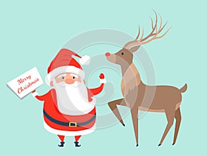 Santa Claus with Reindeer Icon Vector Illustration