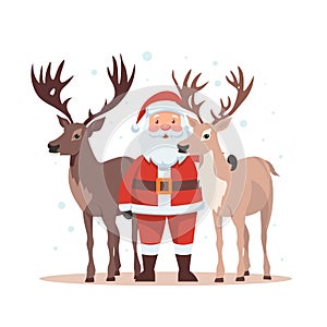 Santa claus with reindeer isolated on white background.