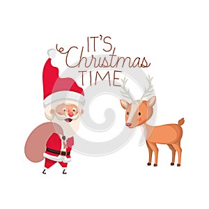 Santa claus with reindeer and It`s Christmas time avatar character