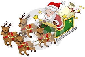 Santa Claus on a reindeer sleigh in Christmas in white isolated