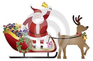 Santa Claus on Reindeer Sleigh Delivering Presents