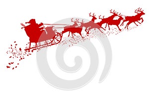 Santa Claus with Reindeer Sleigh - Red Silhouette.