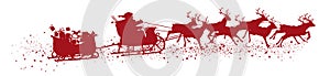 Santa Claus with Reindeer Sleigh and Trailer - Red Vector Silh photo