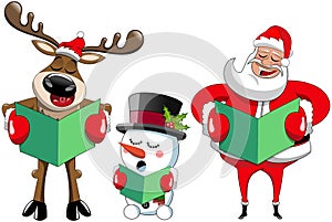 Santa Claus reindeer snowman singing christmas carol