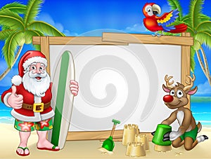 Santa Claus and Reindeer Surf Beach Christmas Sign