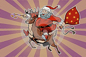 Santa Claus rides on deer