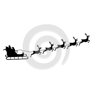 Santa Claus rides in harness on the reindeer