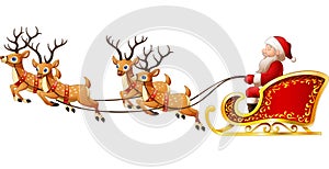 Santa Claus rides reindeer sleigh on Christmas