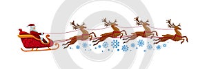 Santa Claus rides in sleigh with reindeer. Christmas, xmas, new year concept.