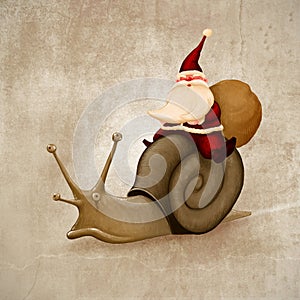 Santa Claus rides a snail photo