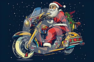 Santa claus riding a chopper motorbike, holidays, christmas