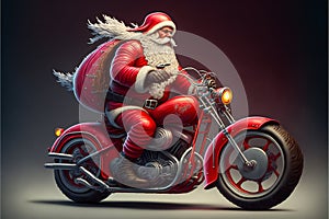 Santa claus riding a custom motorcycle, creative digital illustration painting, 3d illustration