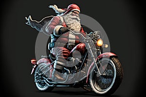 Santa claus riding a custom motorcycle, creative digital illustration painting, 3d illustration