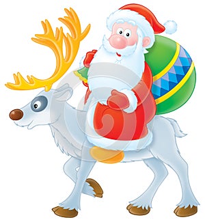 Santa Claus riding on the reindeer