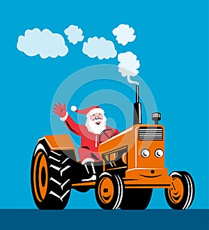 Santa Claus riding a tractor