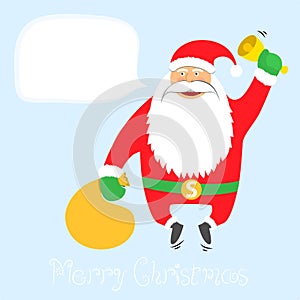 Santa Claus ringing a bell, jumping with gifts. Me