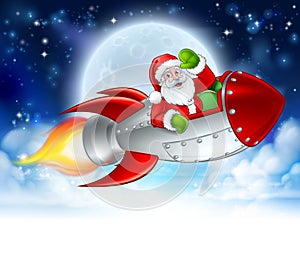 Santa Claus in Rocket Christmas Moon Cartoon