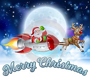 Santa Claus Rocket Sleigh Merry Christmas Graphic