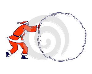 Santa Claus Rolling Huge Snowball Mockup with Copy Space. Christmas Character in Red Festive Costume with Empty Mock Up