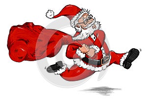 Santa Claus Running With Bag of Presents