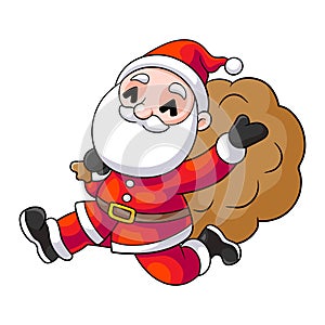 Santa Claus running with the bag of the presents