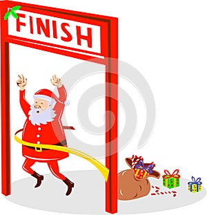 Santa Claus running finish line