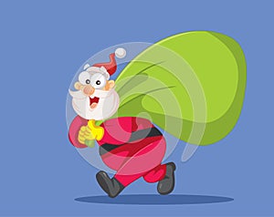 Santa Claus Running with Gift Bag Vector Cartoon Illustration