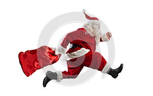 Santa claus runs fast to deliver all gifts