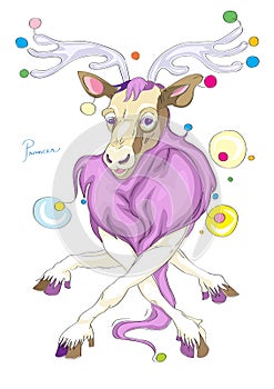 Santa Claus`s reindeer Prancer having fun