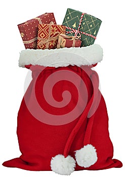 Santa Claus sack full of gifts presents isolated white transparent PNG