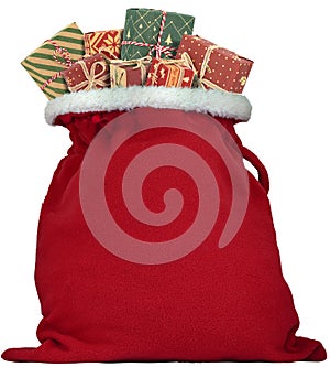 Santa Claus sack full of gifts presents isolated white transparent PNG