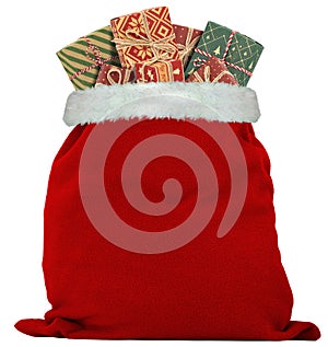 Santa Claus sack full of gifts presents isolated white transparent PNG