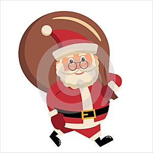 Santa Claus with Sack of Toys is coming walking isolated on white vector illlustration