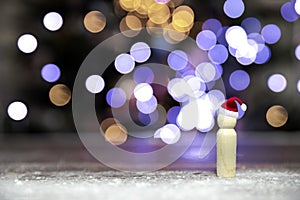 Santa Claus with Santa hat on bokeh background, Christmas tree, copy space, Holiday,Merry Christmas concept